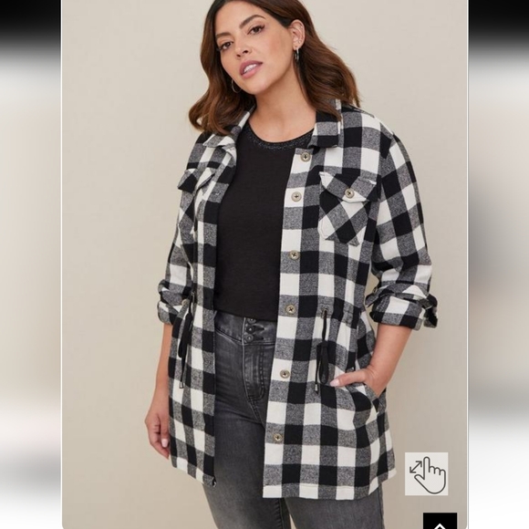 TORRID BRUSHED COTTON SHACKET BLACK & WHITE BUFFALO PLAID PLUS SIZE 2X 2022 - Picture 15 of 16